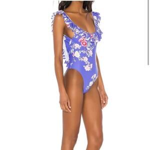 Lovers and friends Flutter by one piece swimsuit blue pink floral beach vacation